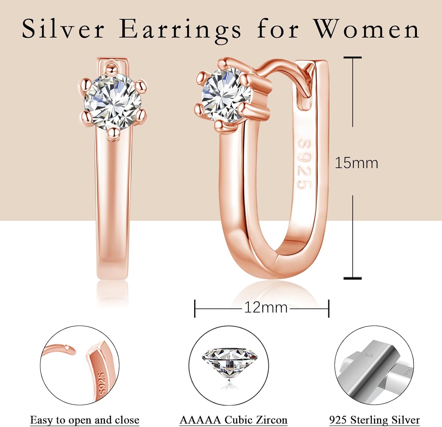 Thumbnail 1 de Josfeva Silber Creolen Ohrringe für Damen – 925er Sterling Silber oval mit 5A Zirkonia