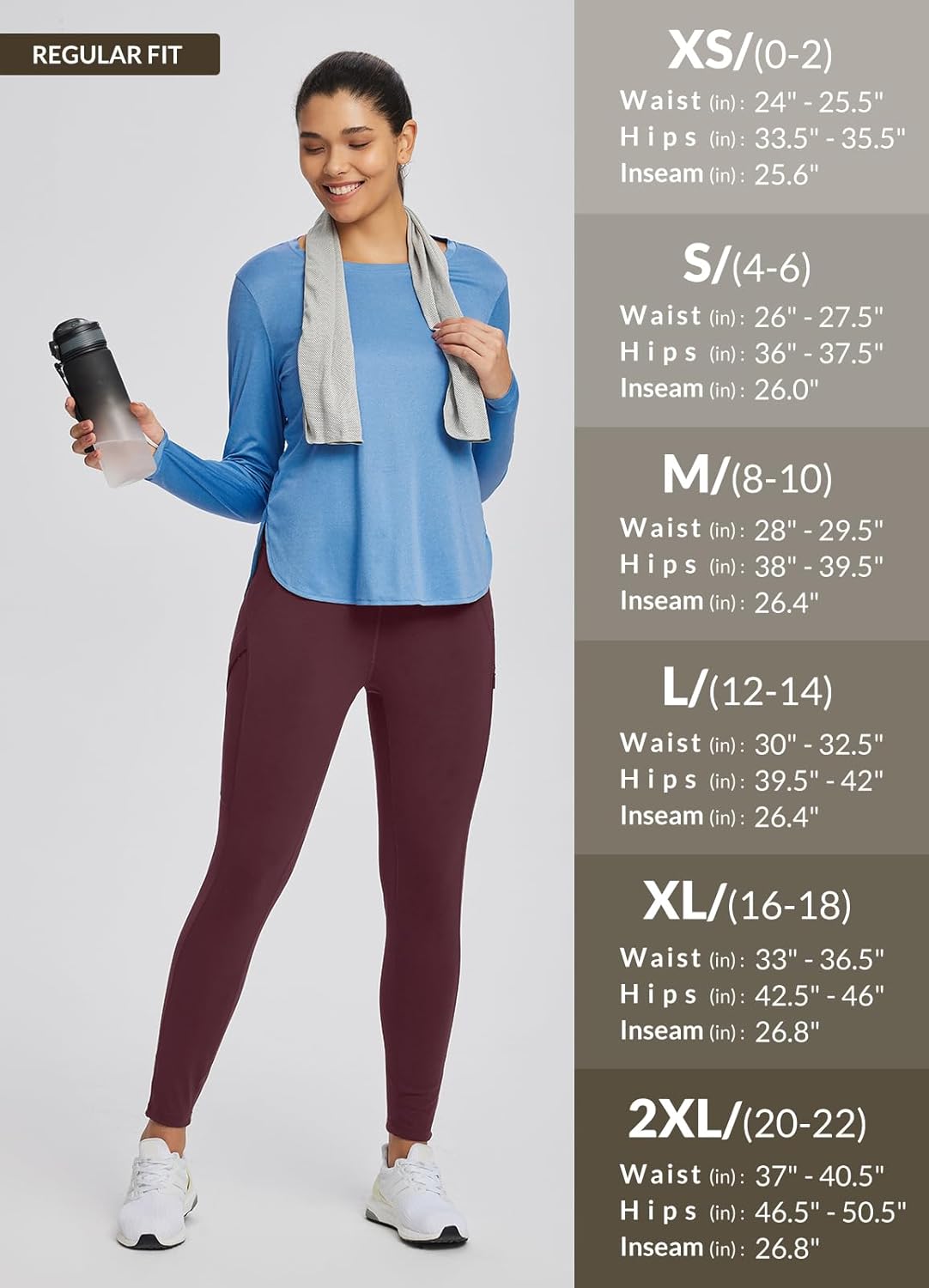 Detalle de Baleaf Women’s Walking Hiking Leggings with 3 Pockets – High Rise, Quick Dry, Non-See-Through