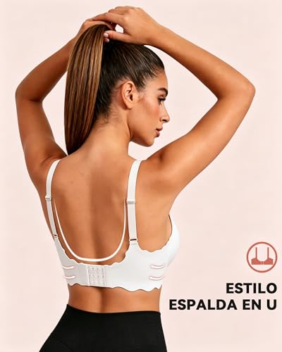 Detalle de Sujetador Sin Aros Bresdk Mujer – Cómodo, borde ondulado y suave para dormir y uso diario (Blanco, XL)