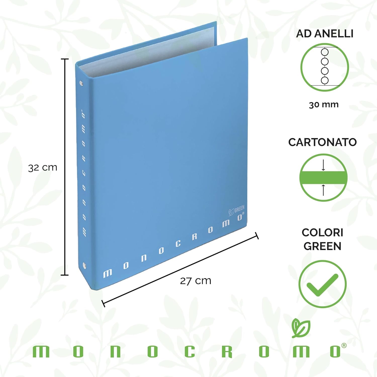 Thumbnail 1 de Pigna MONOCROMO GREEN Raccoglitore con anelli f.to A4 (27x32 cm) - 5 pezzi