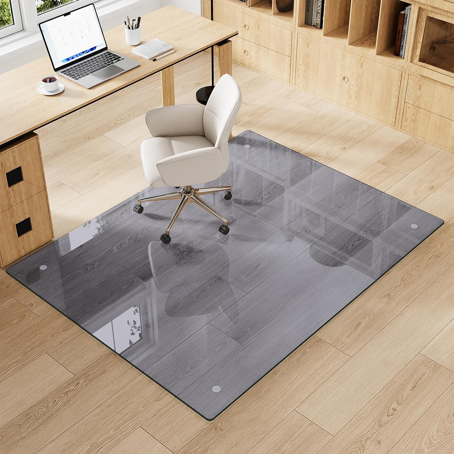 Thumbnail 1 de MYSUNORIA Gray Glass Chair Mat 46x55, 0.19" Tempered Glass, Gray-Tinted