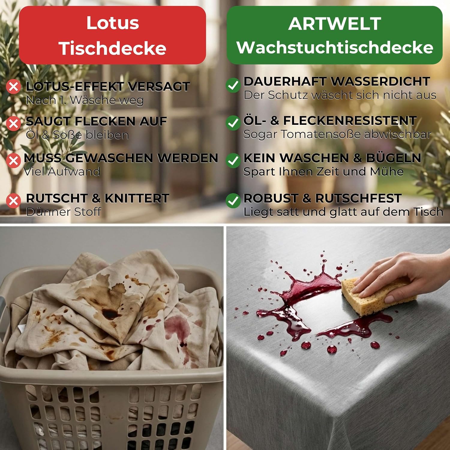 Thumbnail 3 de Artwelt Wachstuchtischdecke aus PVC, abwaschbar & wasserabweisend, Stone Grey (240 x 140 cm)