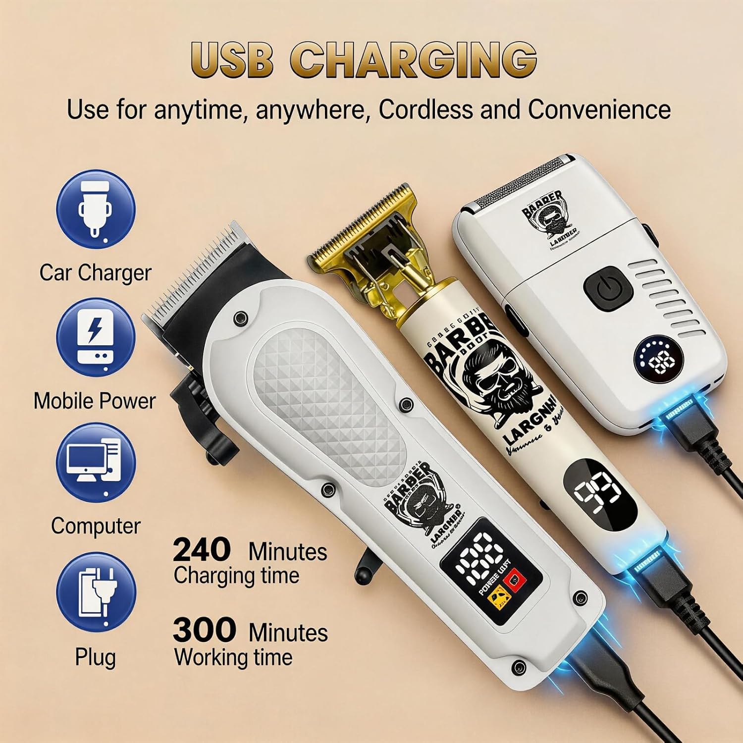 Detalle de Hair Clippers for Men: Cordless Professional Set for Home and Barbershop Use