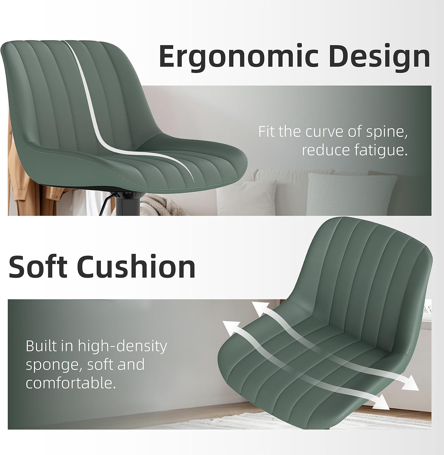 Detalle 1 de Youhauchair Adjustable Faux Leather Bar Stools, Set of 2, Green, Swivel