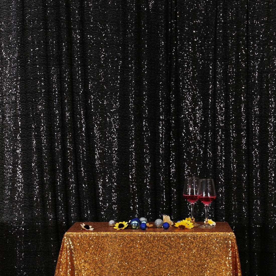 Detalle de Poise3EHome 6FT x 8FT Black Sequin Photography Backdrop Curtain for Party Decoration