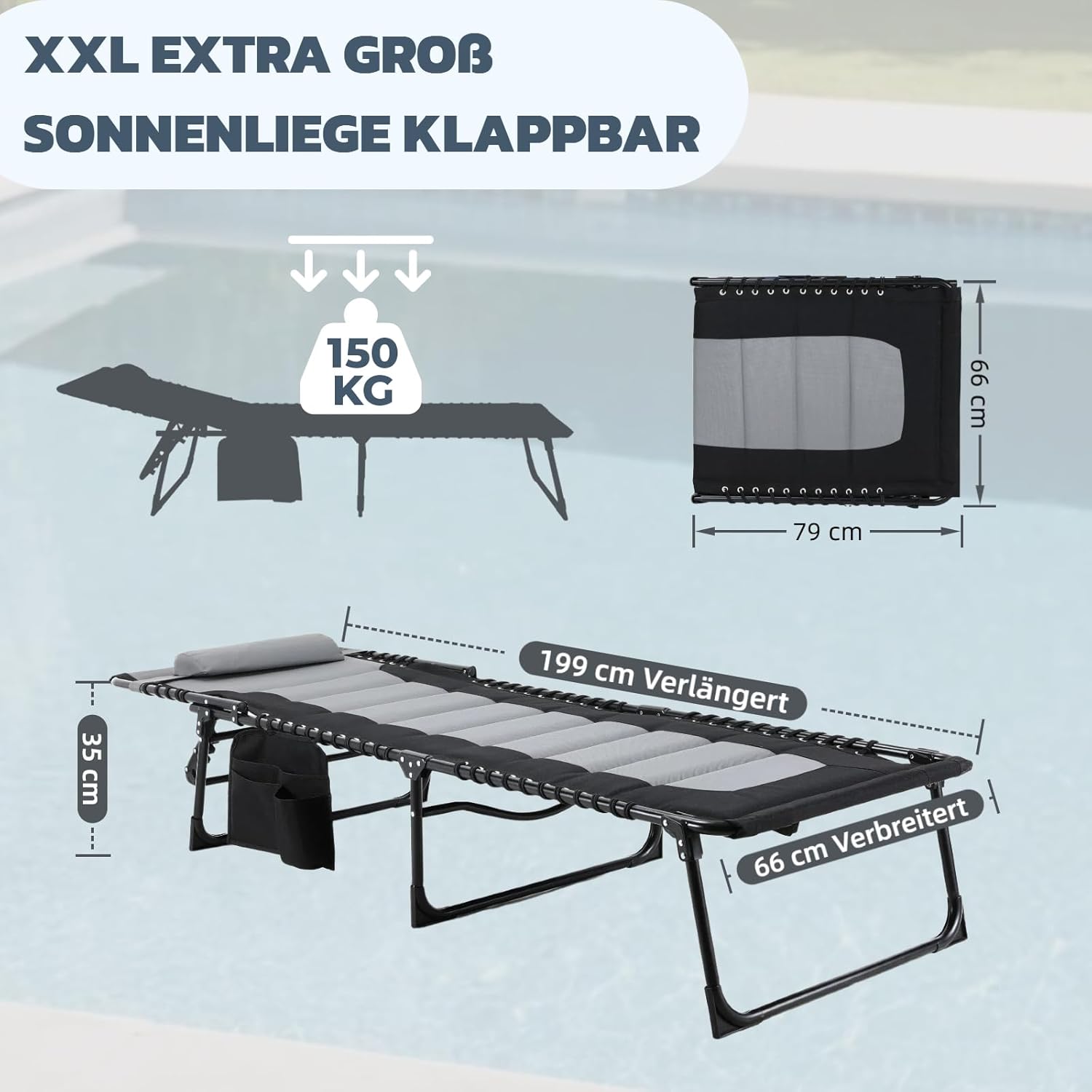 Detalle 2 de Clevich Sedia a sdraio XXL 199×66 cm per spiaggia