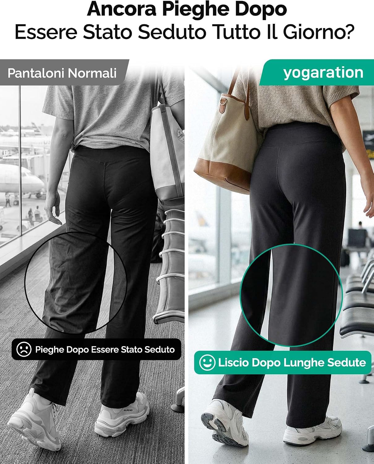 Detalle 2 de Yogaration pantaloni yoga da donna a gamba lunga, vita alta incrociata con tasche