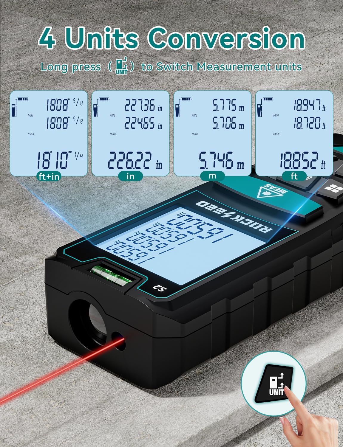 Detalle 2 de RockSeed S2 Digital Laser Measure with Backlit LCD and 2 Bubble Levels