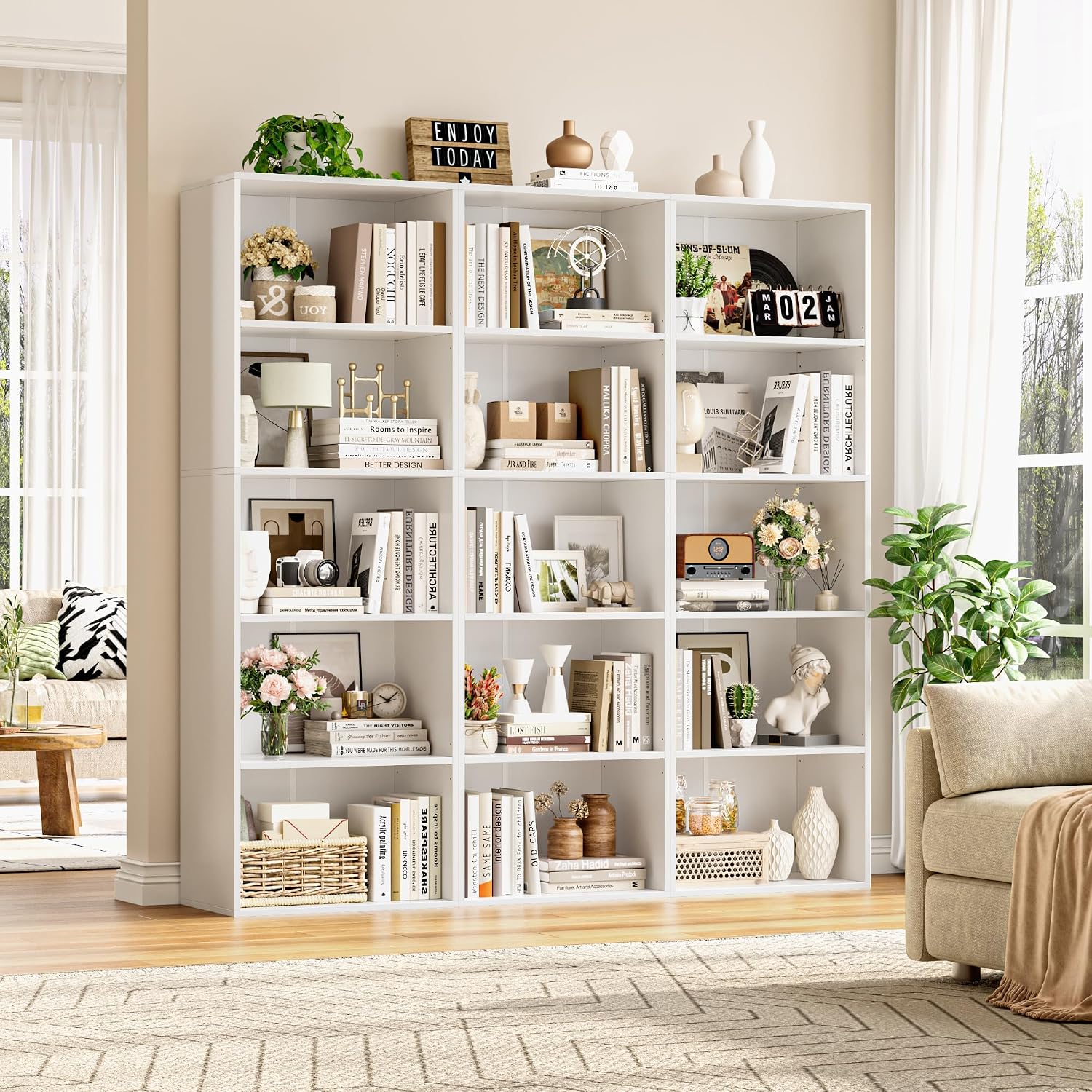 Detalle 1 de FirFurd P712 5-Tier Bookcase, White, with Adjustable Shelves