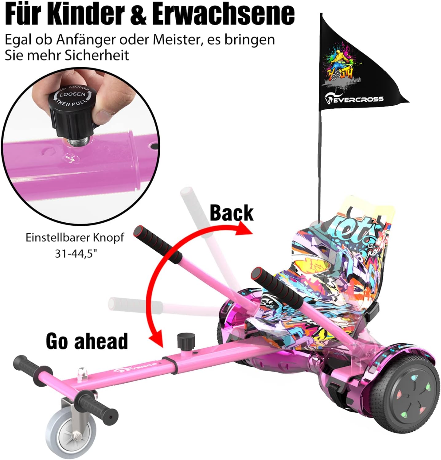 Thumbnail 4 de EVERCROSS 6,5" Hoverboard mit Sitz + Hoverkart – Bluetooth, LED, 4Ah Akku