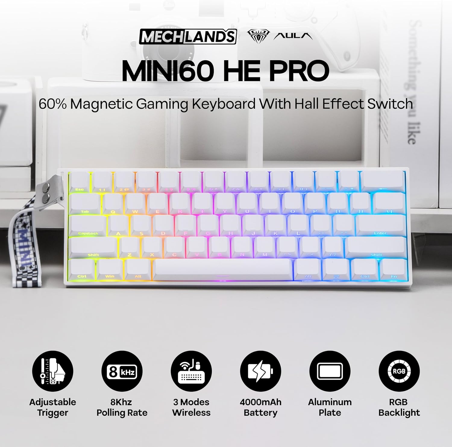 Detalle 2 de MechLands Aula Mini60 HE PRO 4000mAh Wireless Keyboard