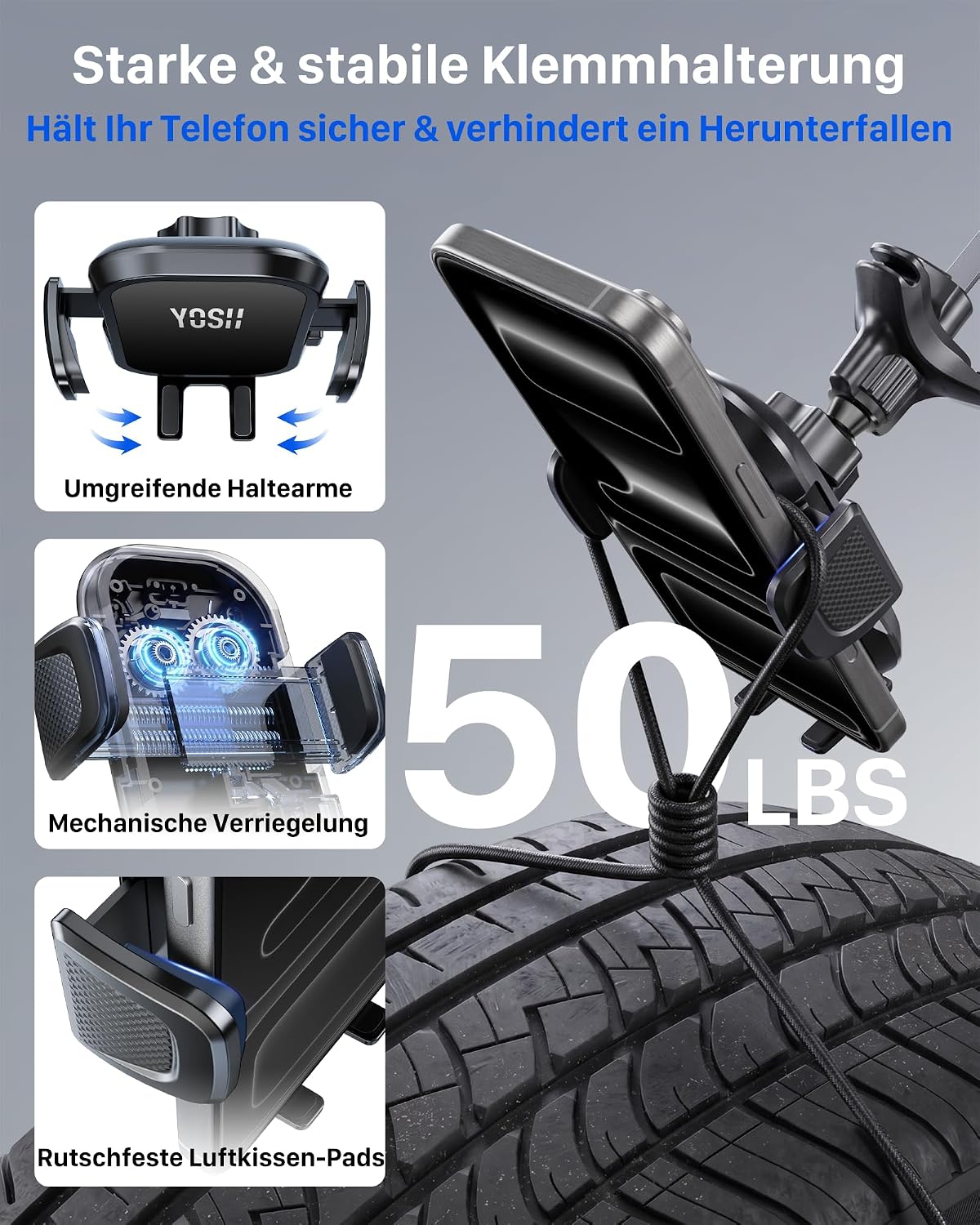 Thumbnail 4 de YOSH 2.0 Upgrade Auto-Handyhalterung für runde Lüftung – kompatibel mit Audi, Mini Cooper, Mercedes-Benz und großen Smartphones