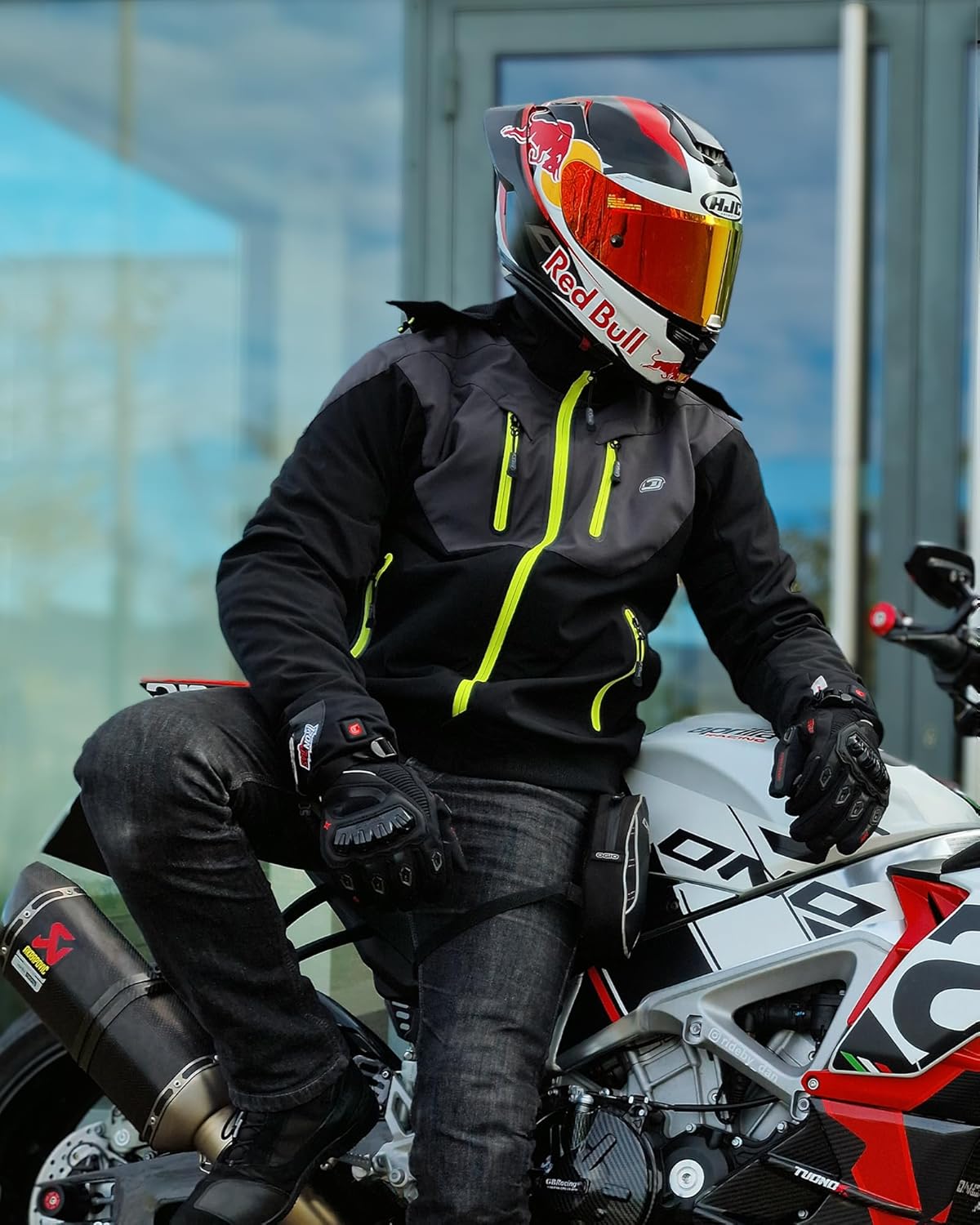 Detalle de BORLENI Giacca da moto da uomo con protezioni CE rimovibili e fodera impermeabile rimovibile