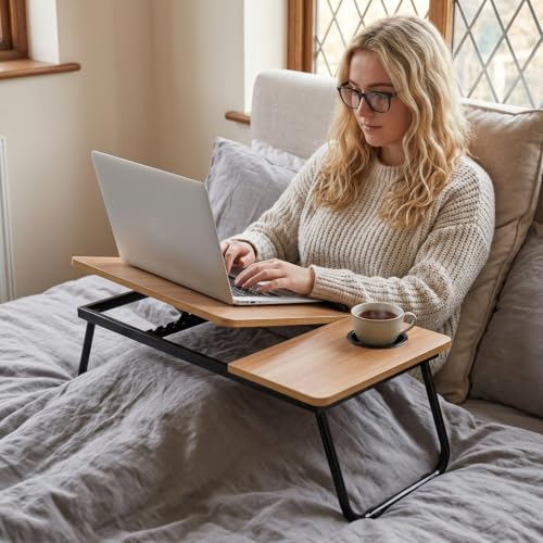 Detalle de BTGGG Laptop Bed Table (Maple) – Portable Foldable Desk with 5-Level Height Adjustment