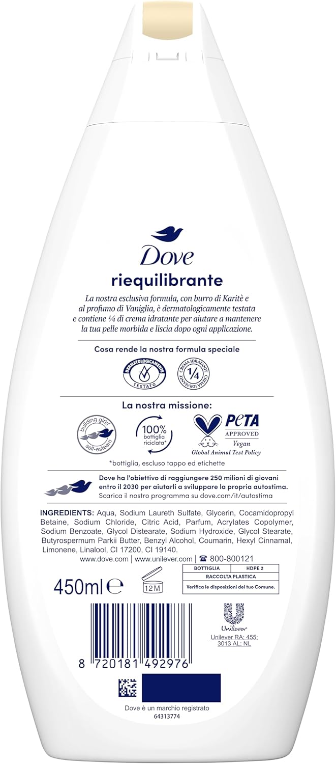 Thumbnail 1 de Dove Bagnodoccia Riequilibrante con burro di karité e vaniglia (450 ml), idratante dermo-naturale