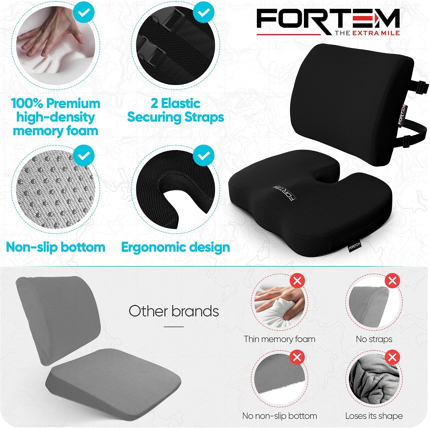 Thumbnail 6 de FORTEM Coccyx Cushion XL with memory foam lumbar support and non-slip chair pad