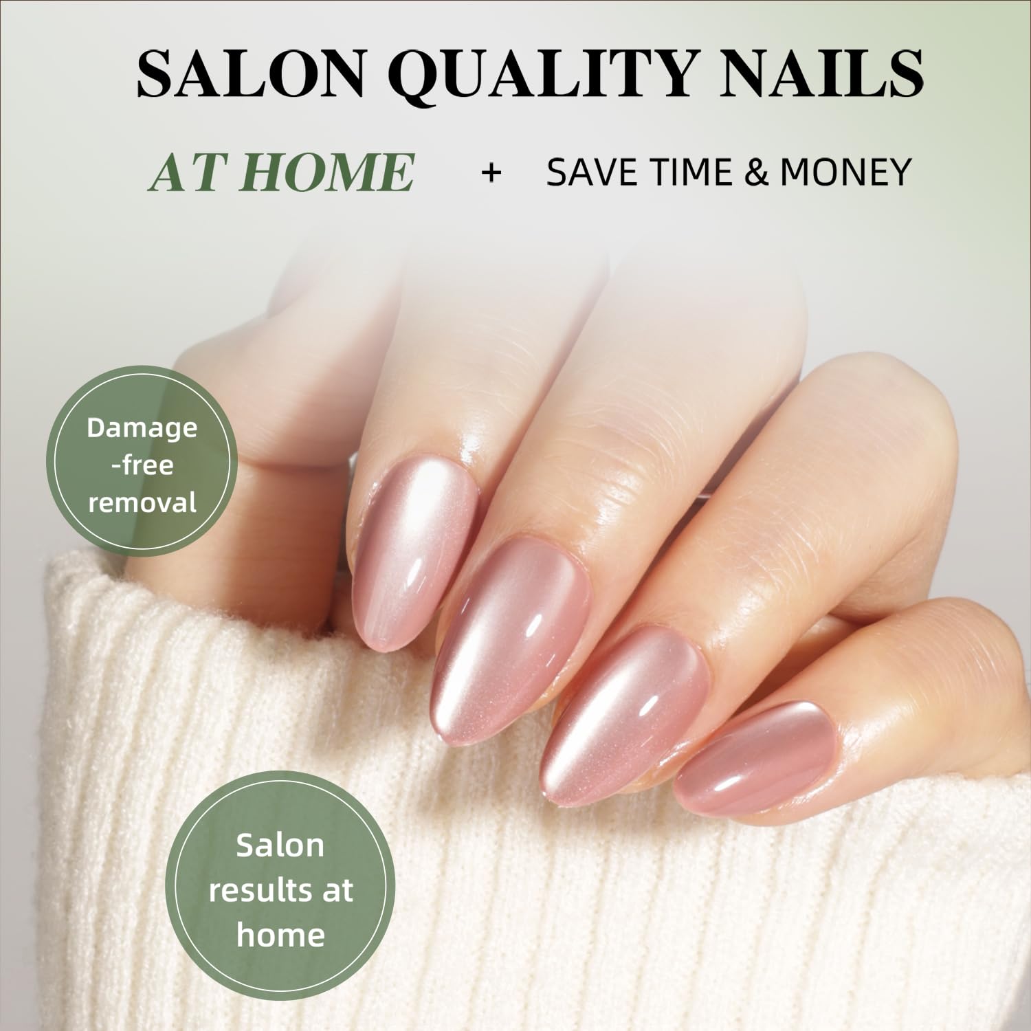 Detalle de WiniBeauty Cat Eye Press-On Nails, Mauve Short Almond, 32-Piece Kit