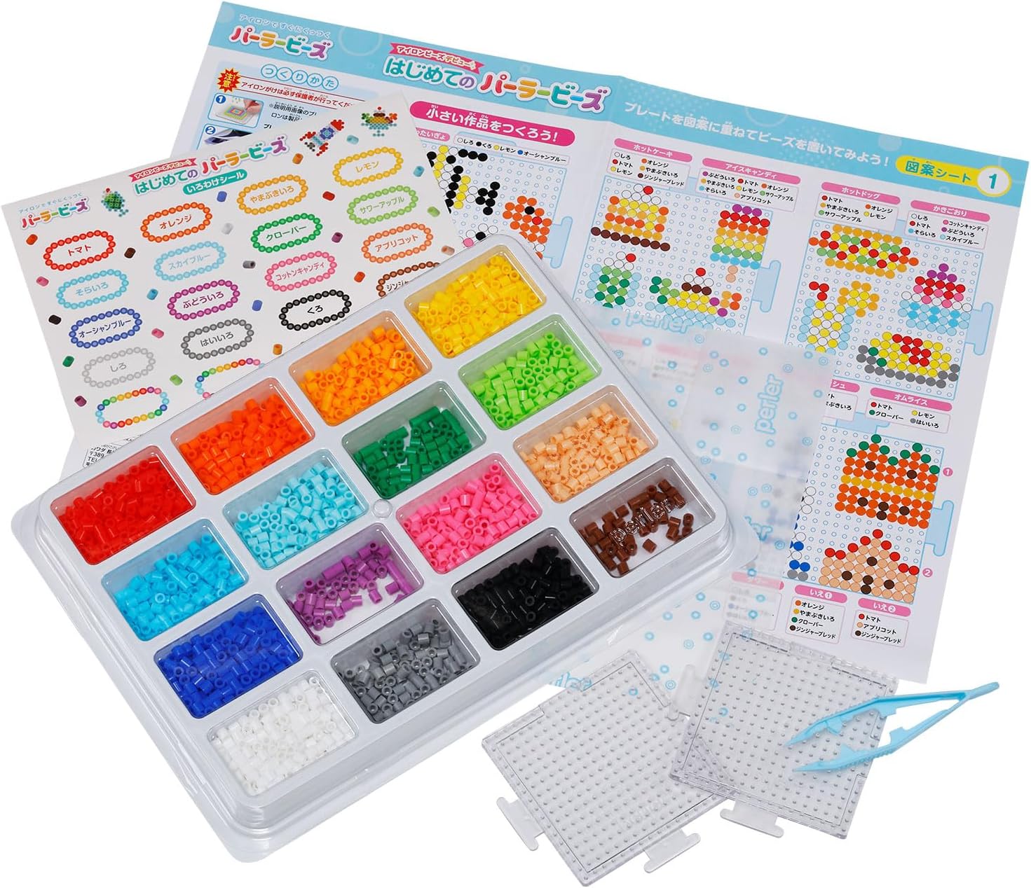 Detalle 2 de カワダ はじめてのパーラービーズ 80-53562 アイロンビーズセット、約2,400ピース・全16色・図案30種