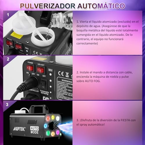 Thumbnail 5 de AGPTEK Máquina de Humo 2000CFM con 8 LED y mando inalámbrico para fiestas