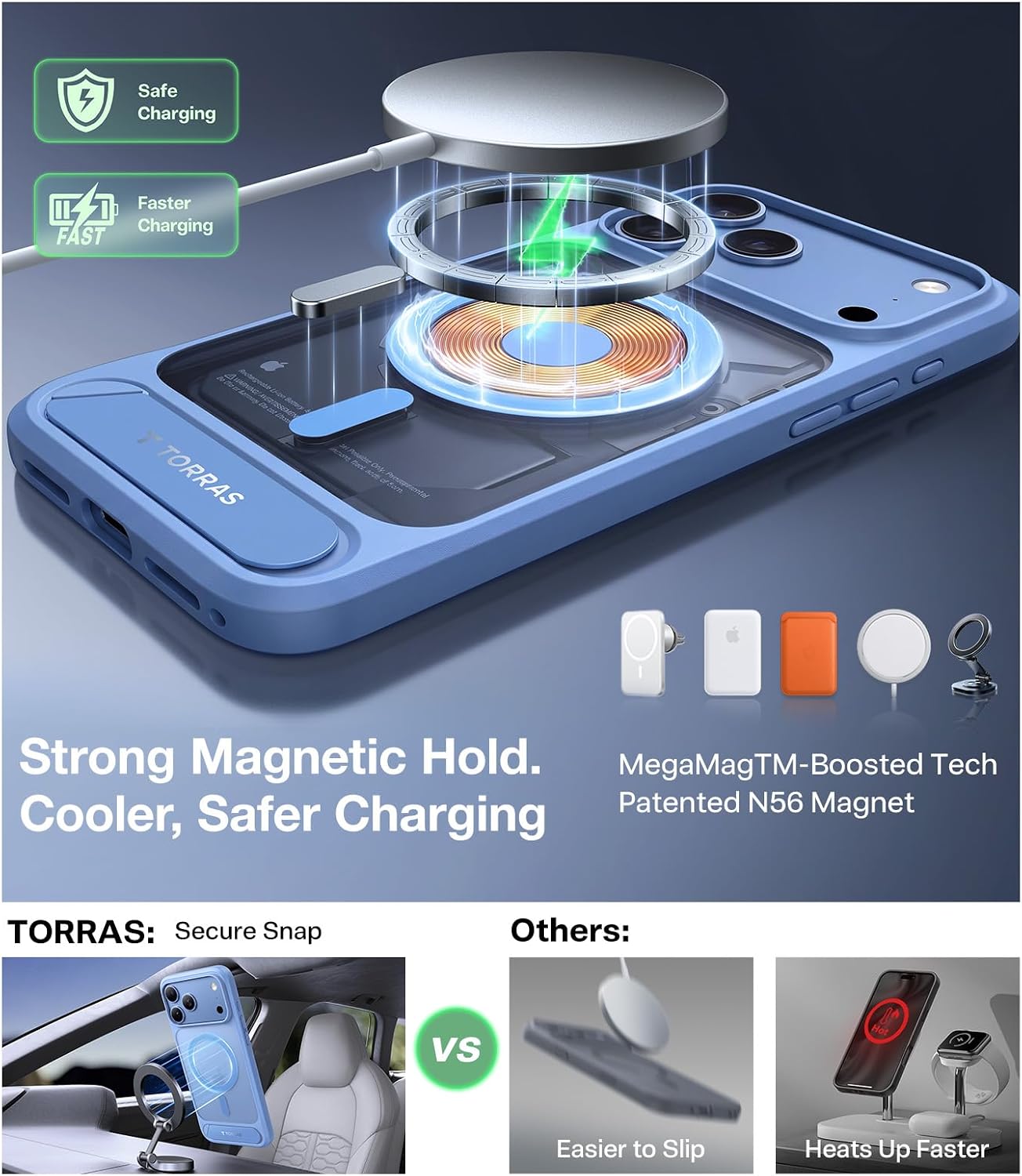 Detalle 2 de TORRAS Ostand L1 iPhone 18 Pro Case, Magnetic Stand, Glacier Blue