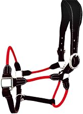 Detalle de Cwell Equine Deluxe Black Leather and Rope Hybrid Padded Halter