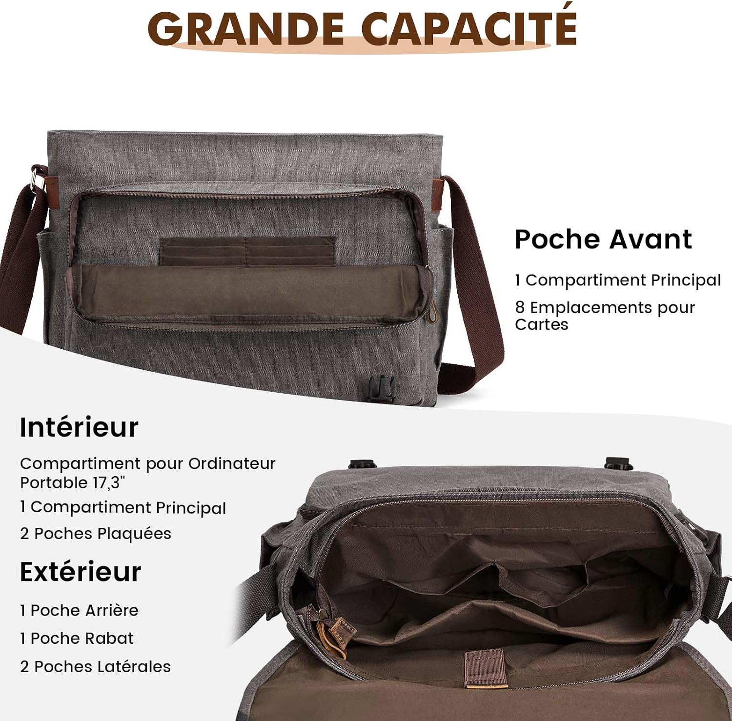 Detalle 2 de S-ZONE Homme sac à bandoulière 17,3 pouces (toile) pour ordinateur portable et documents de travail