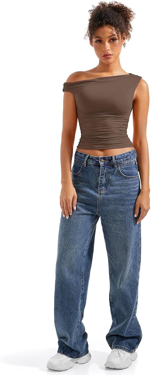 Thumbnail 6 de SUUKSESS Women's Off-Shoulder Crop Top, Double-Lined 4-Way Stretch
