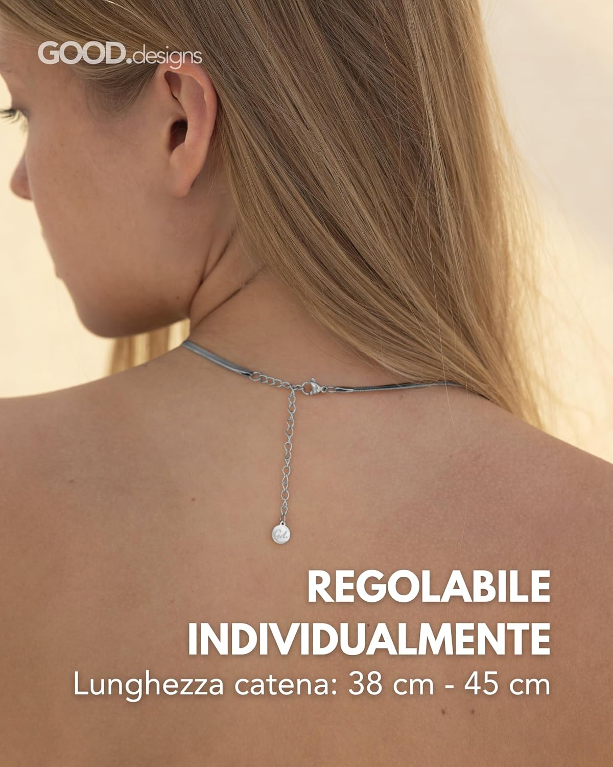 Detalle de GD GOOD.designs EST. 2015 catena a serpente: collana piatta regolabile senza pendente in argento, oro o oro rosa