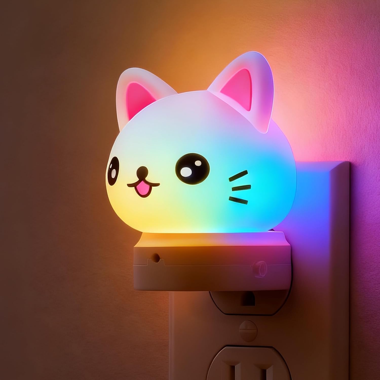 Detalle de L LOHAS LED GY101 Cat Plug-In Night Light with RGB Modes and Dusk-to-Dawn Sensor