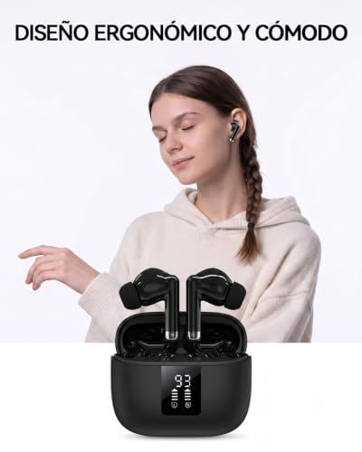 Detalle de Unico Auriculares Inalámbricos Bluetooth 5.3 con pantalla LED, 4 micrófonos ENC y autonomía de 50 h