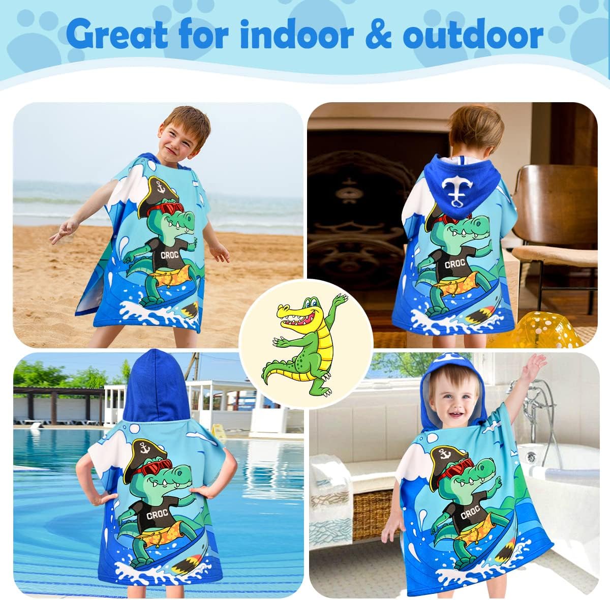 Thumbnail 5 de BTNEEU Poncho de Bain Enfant Crocodile – Serviette de Bain à Capuche 2–6 ans