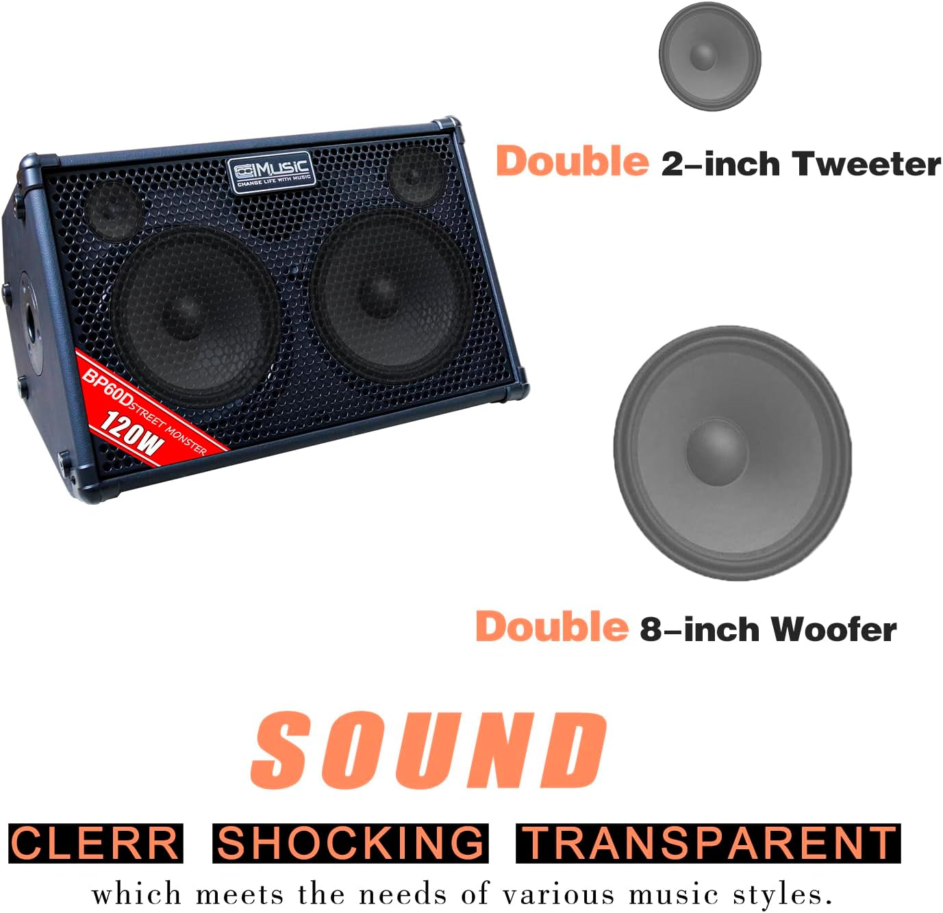 Thumbnail 6 de COOLMUSIC BP60D 120W Battery-Powered Acoustic Guitar Amplifier, 7 Inputs