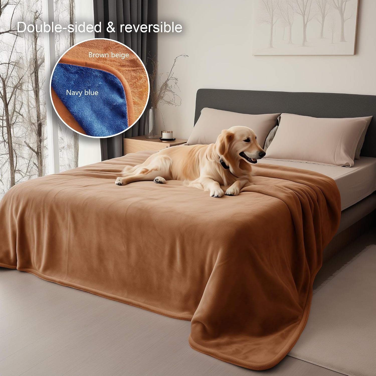 Thumbnail 6 de Bedding Aid Waterproof Reversible Blanket – 203x229cm (Beige/Greyish Blue)