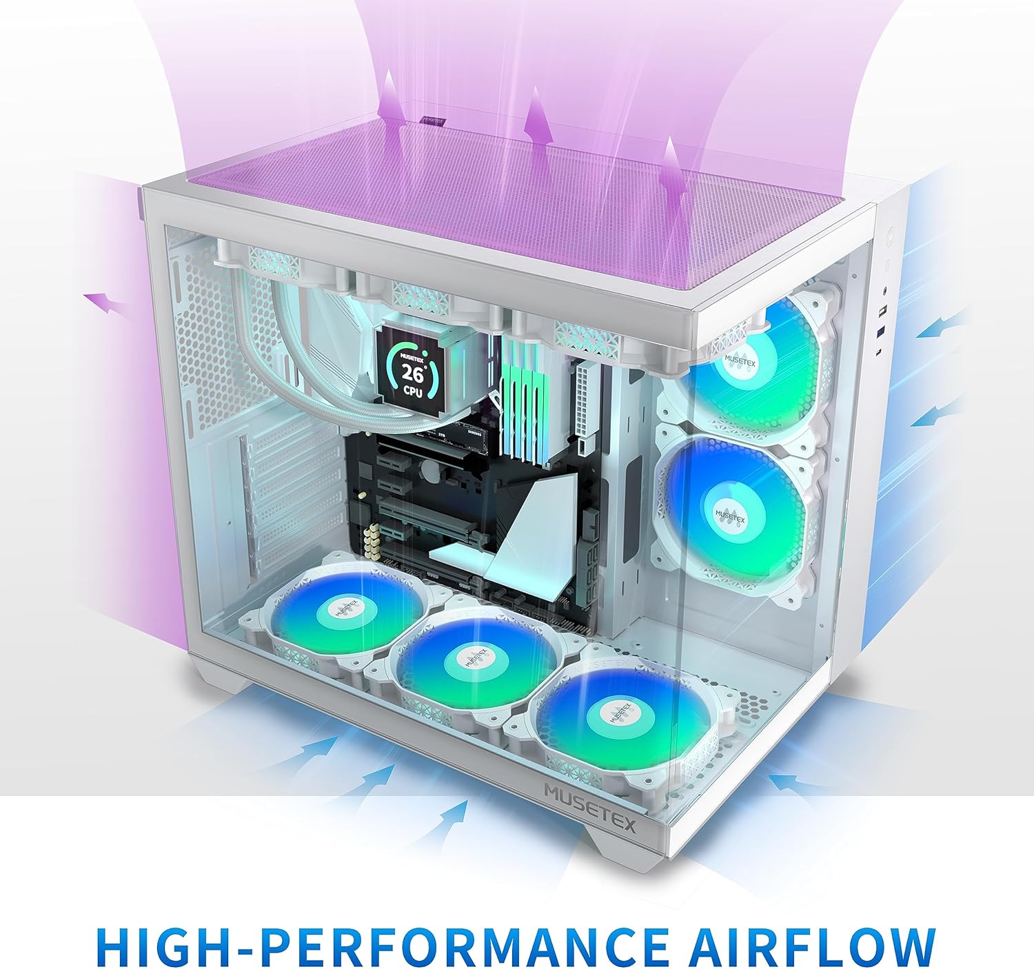 Thumbnail 3 de MUSETEX Y6 ATX Gaming-Gehäuse mit 6 ARGB-Lüftern