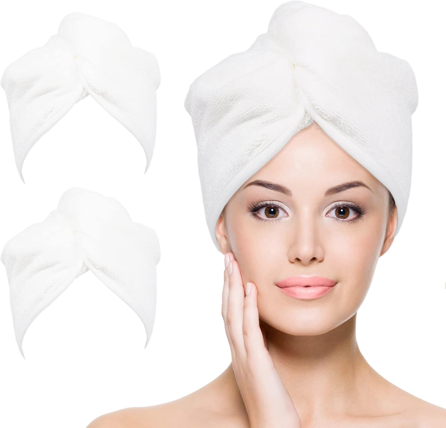 Detalle de YoulerTex Mikrofaser Handtuch Haare Turban (2er-Set) – Schnell trocknendes Haarhandtuch mit Knopf für lange Locken