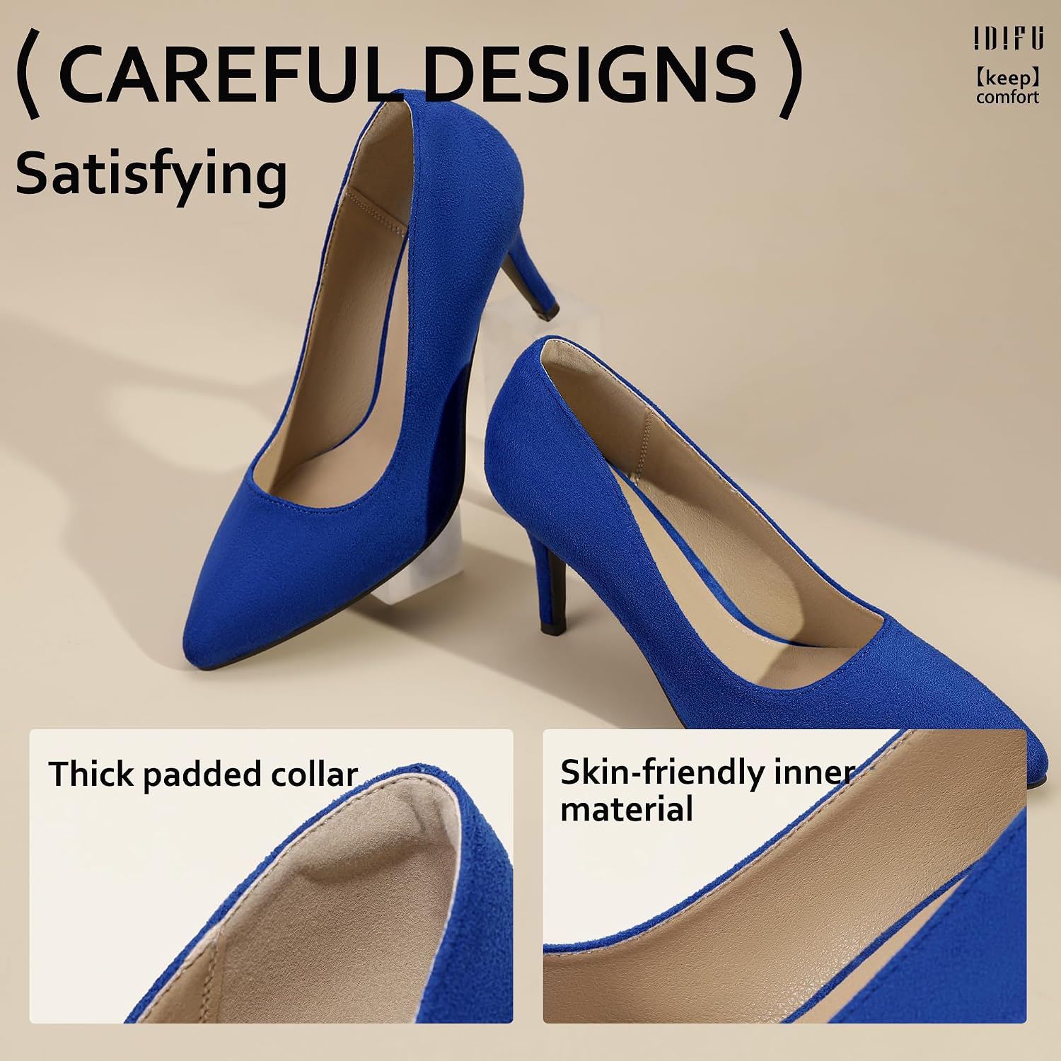 Detalle 1 de IDIFU Women's Pointed-Toe Pumps, 3-Inch Stiletto Heel, Slip-On