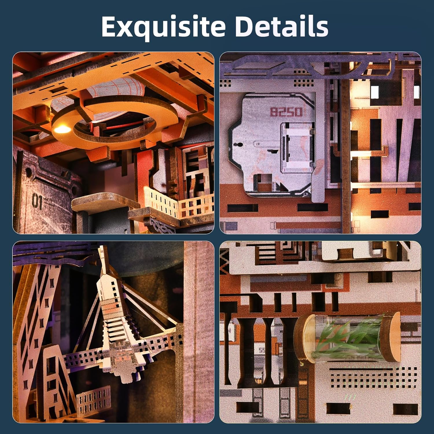 Detalle de MiniCity Book Nook Bausatz von Aerospace Foundry – 3D Puppenhaus Bücherecke mit LED-Beleuchtung und Staubschutzhülle