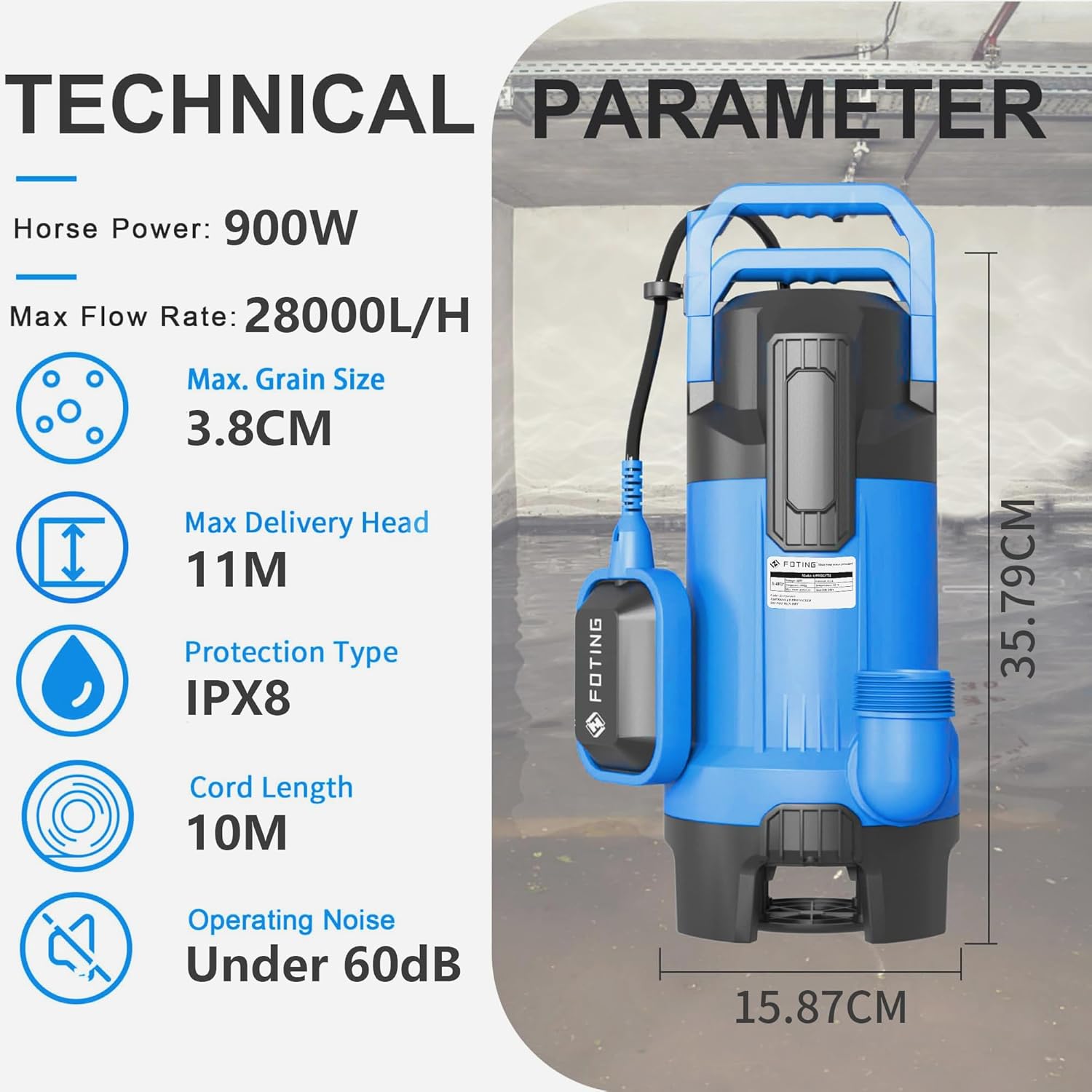 Thumbnail 6 de FOTING 2025Upgraded 28000 L/H 900W sump pump