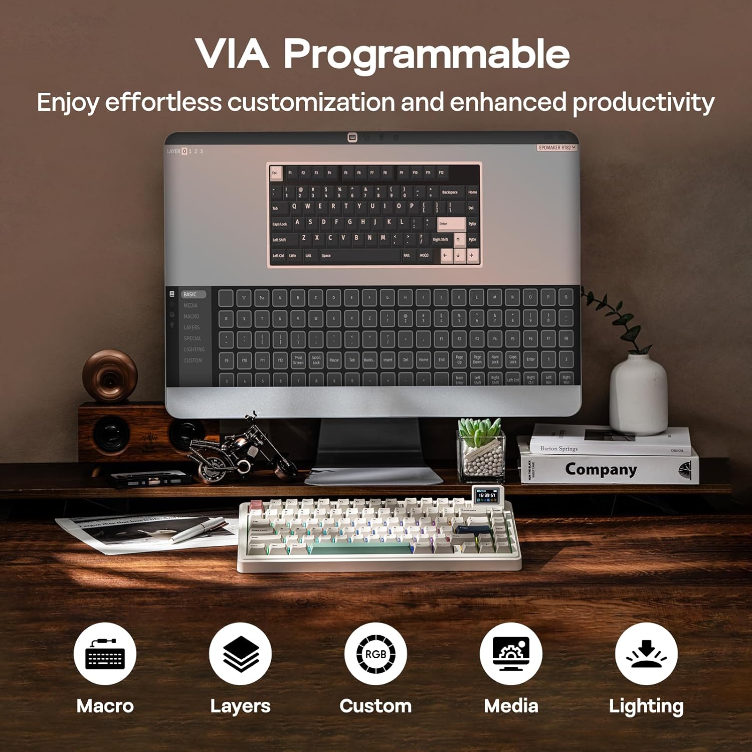 Thumbnail 6 de EPOMAKER RT82 Wireless Mechanical Keyboard with Screen (QMK/VIA, Tri-Mode, RGB, Hot-Swap) — Creamy Jade