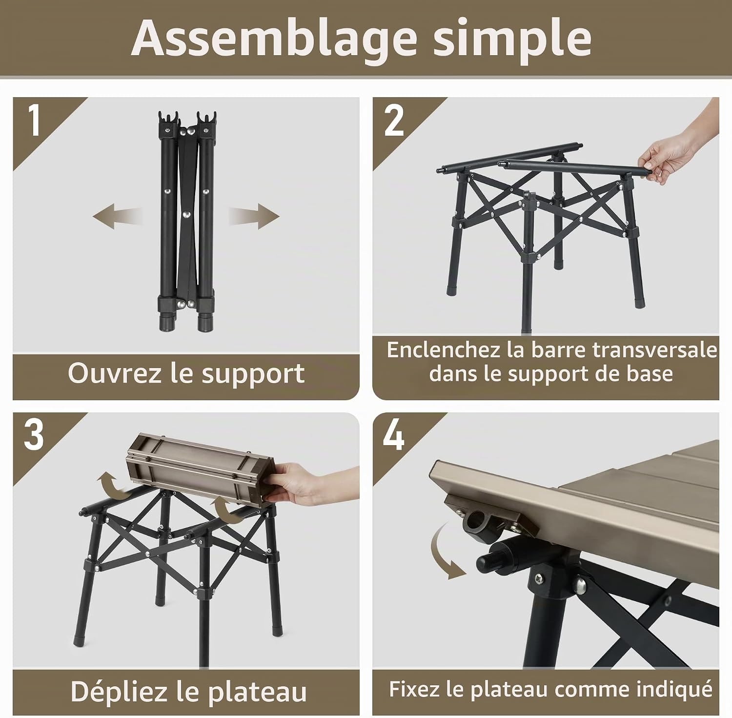 Detalle 1 de Naturehike opvouwbare campingtafel van aluminium, bruin en compact