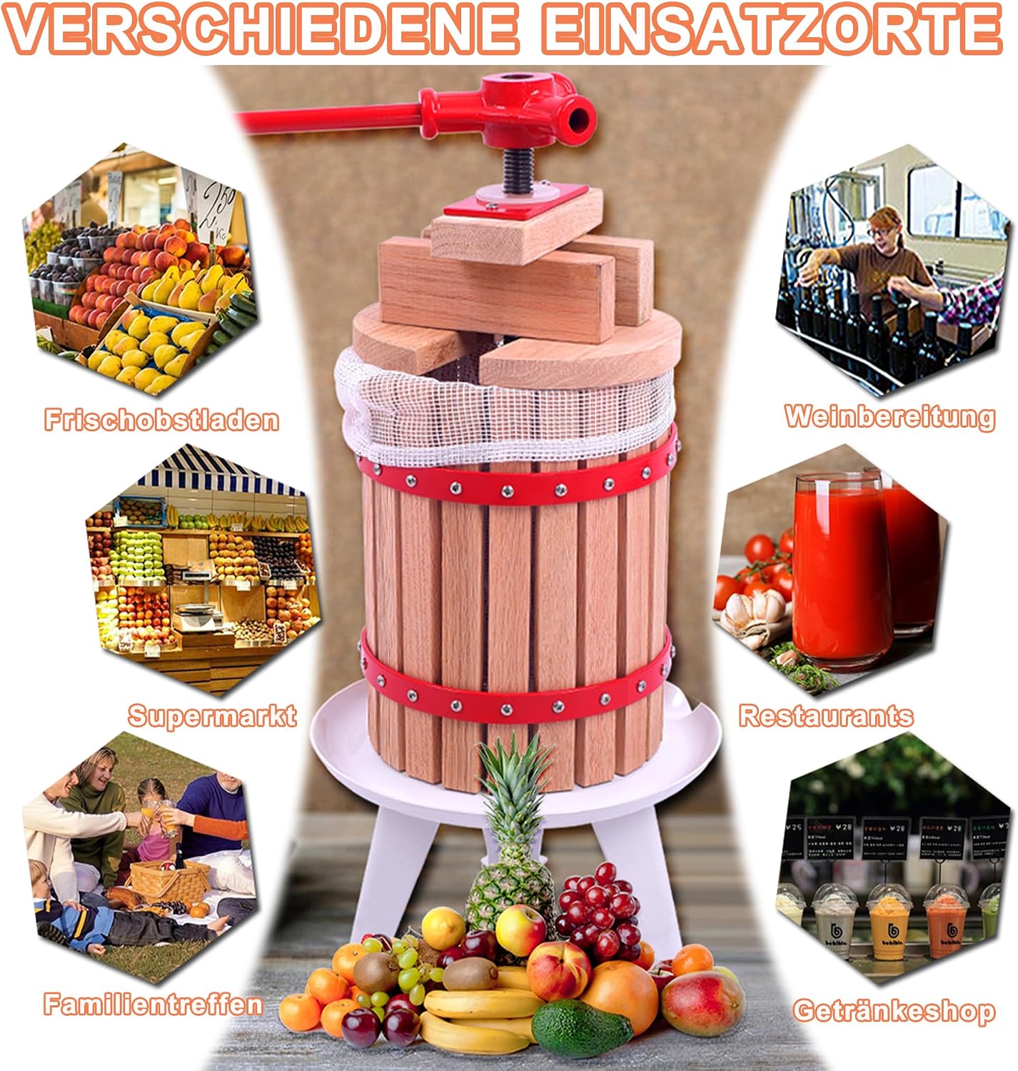 Detalle 1 de Aufun JOD-(HAG8244B-P) fruitpers 12 liter met persdoek