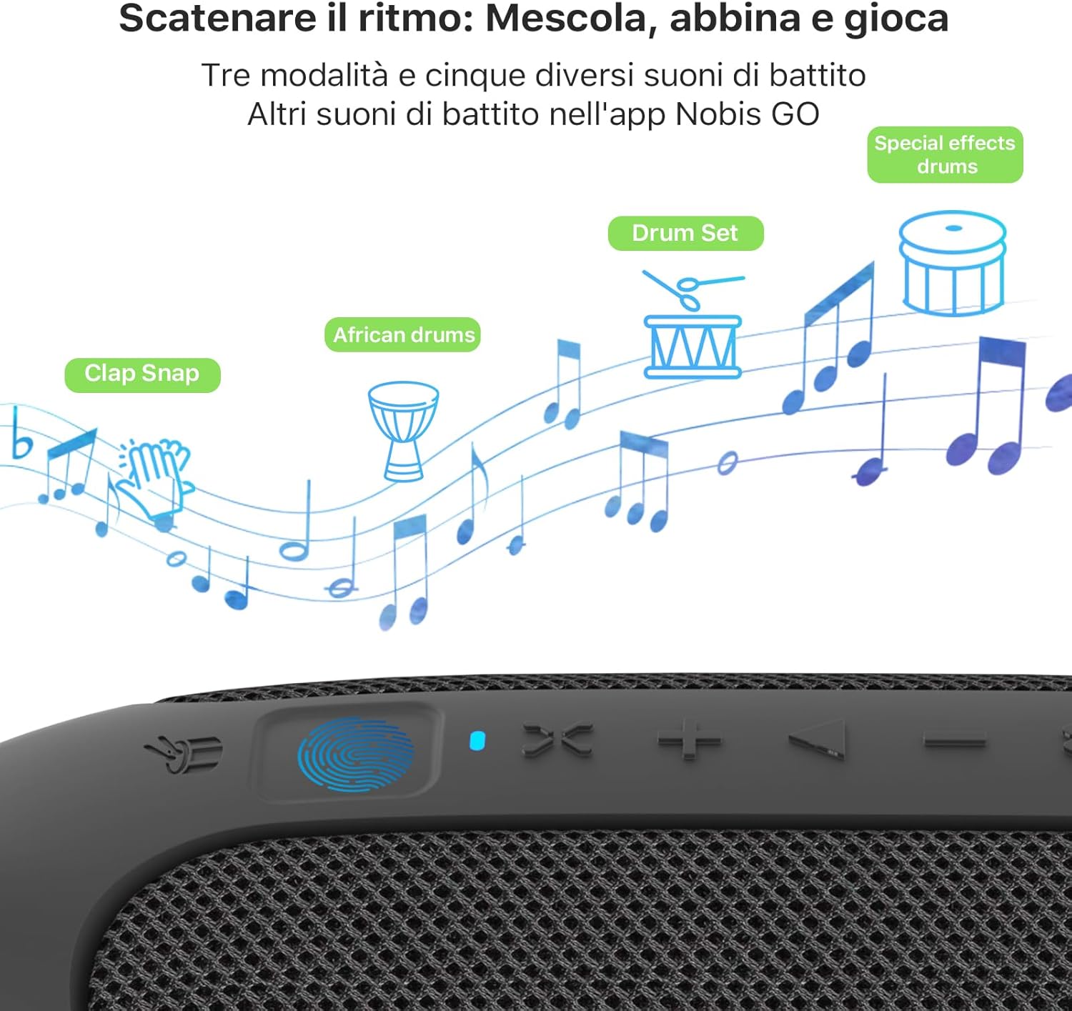 Detalle de NOBIS Cassa Bluetooth Portatile Clip N1 — IP68, 24h di riproduzione e suono HD