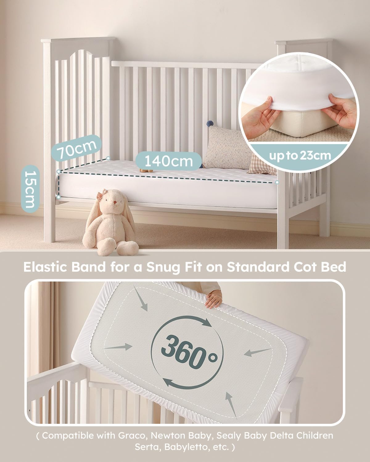 Detalle 2 de Yoofoss Waterproof Baby Mattress Protector 70 x 140 cm