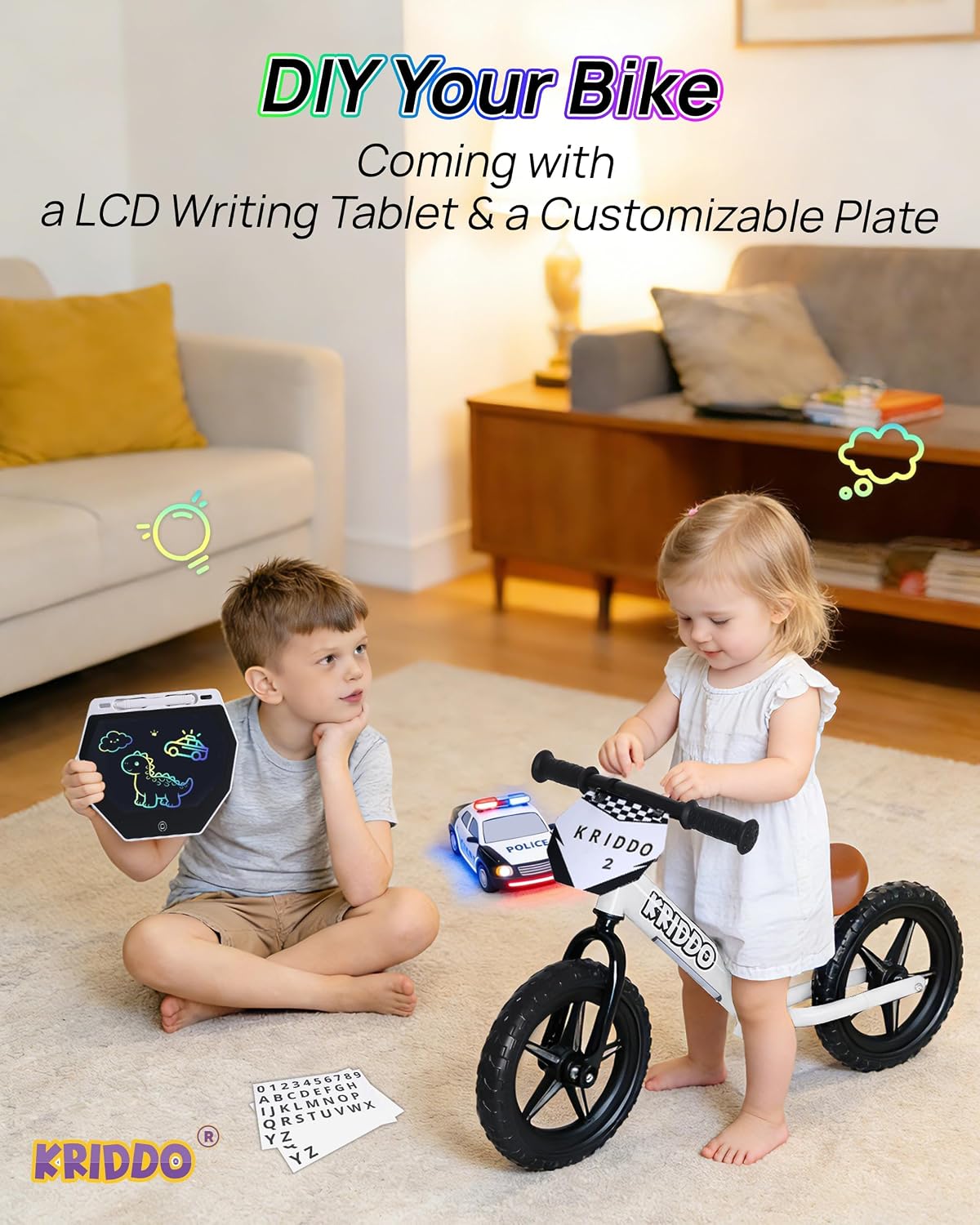 Thumbnail 6 de KRIDDO Toddler Balance Bike 12-Inch LED-White with LCD Tablet | 2–5 Years