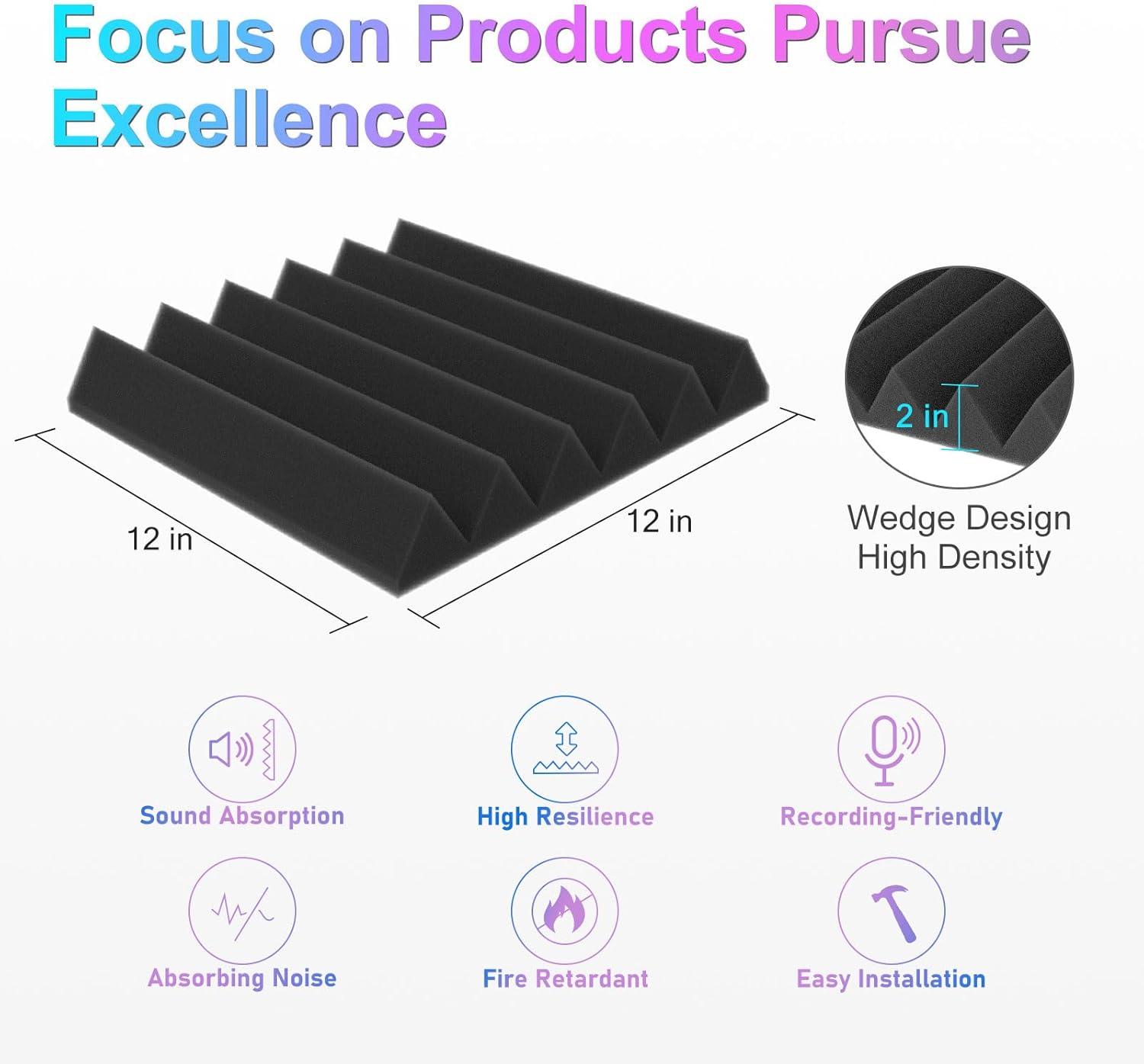 Thumbnail 1 de JBER 24 Pack Blue and Charcoal Acoustic Panels (Studio Foam Wedges) 2" thick