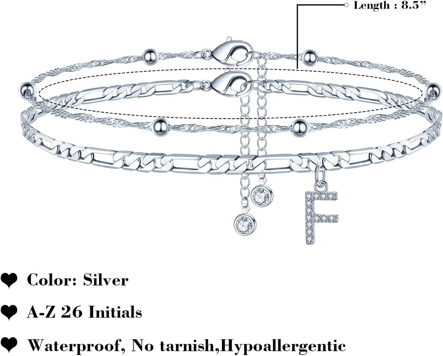 Detalle 2 de TINGN Chaîne de cheville pour femme – argent plaqué or 14 carats, lettres A à Z, double chaîne réglable