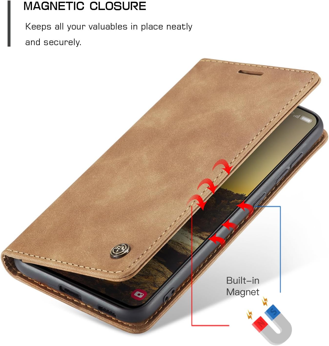 Detalle 2 de Monweicz Flip-Case Hülle für Samsung Galaxy S24 – Premium Leder, Kartenfach & Standfunktion in Braun
