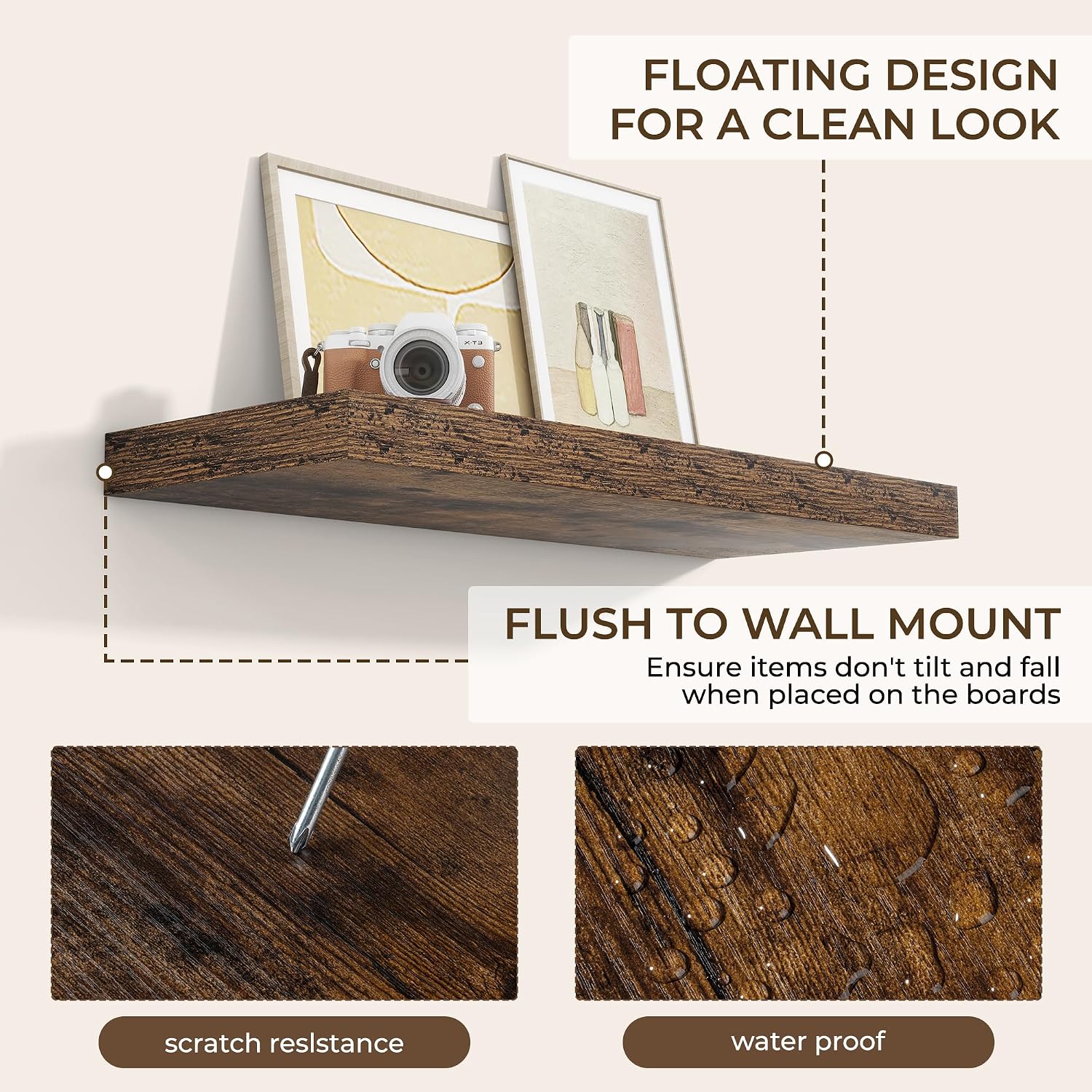 Thumbnail 5 de RICHFOCUS 36-Inch Floating Shelves (2-Pack) with Invisible Brackets – Rustic Brown