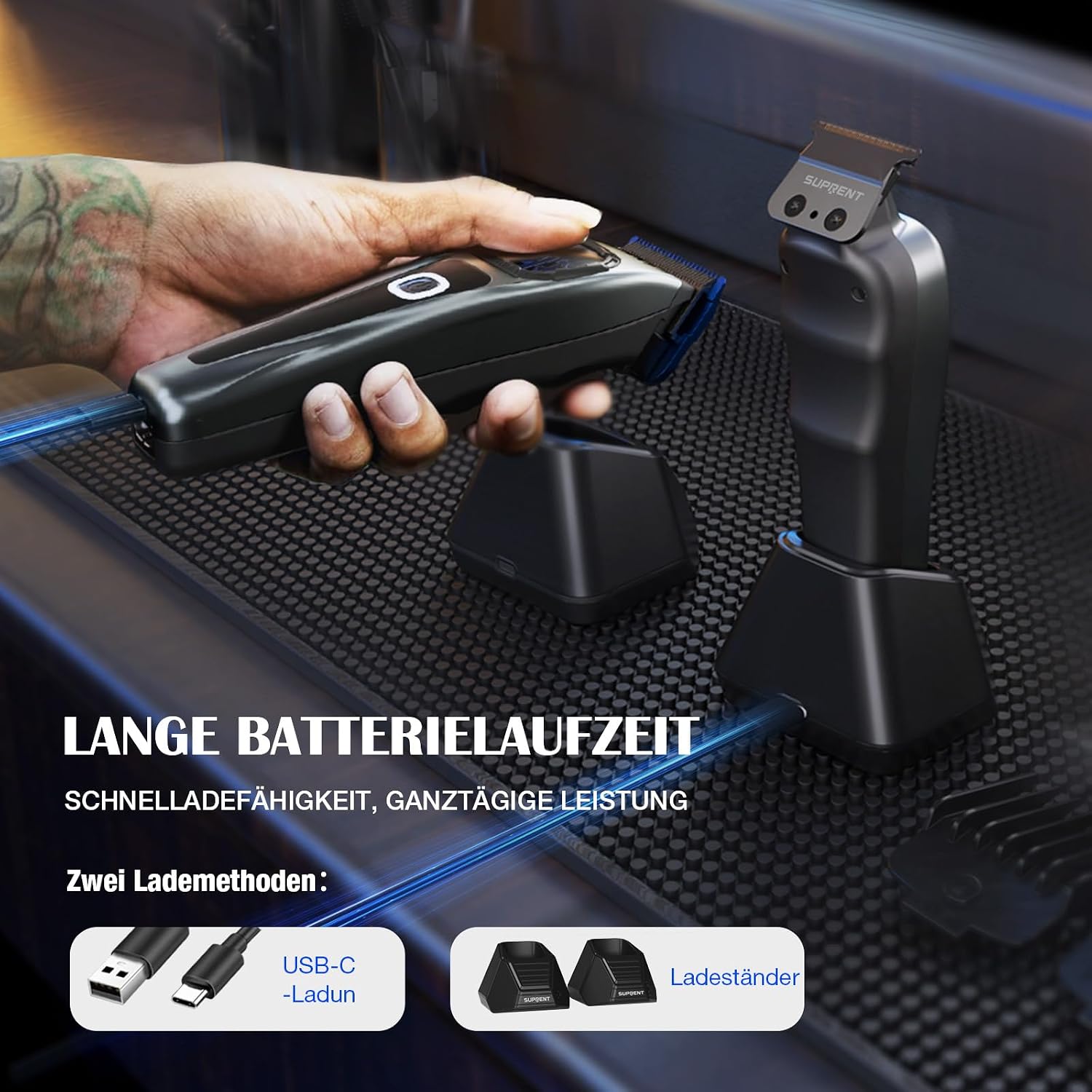 Detalle 1 de SUPRENT HC586TX-3D4 professionele tondeuse met T-mes, keramische messen en USB-C