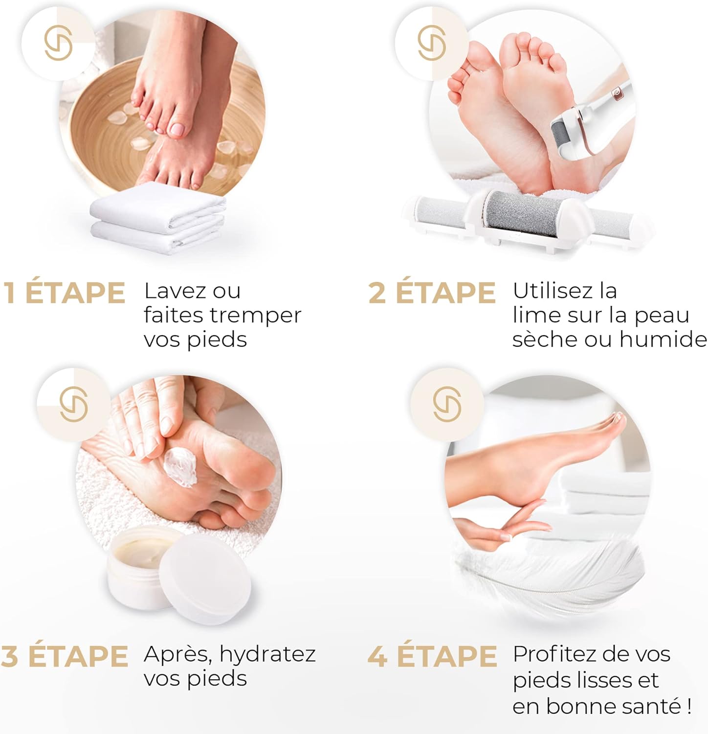 Detalle de Essy Râpe à Pieds Électrique avec 3 Rouleaux Interchangeables – Kit Pédicure Rechargeable (Blanc)
